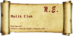 Malik Elek névjegykártya